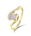 Shining Rose Quartz Stone With CZ Stone Silver Ring NSR-3948